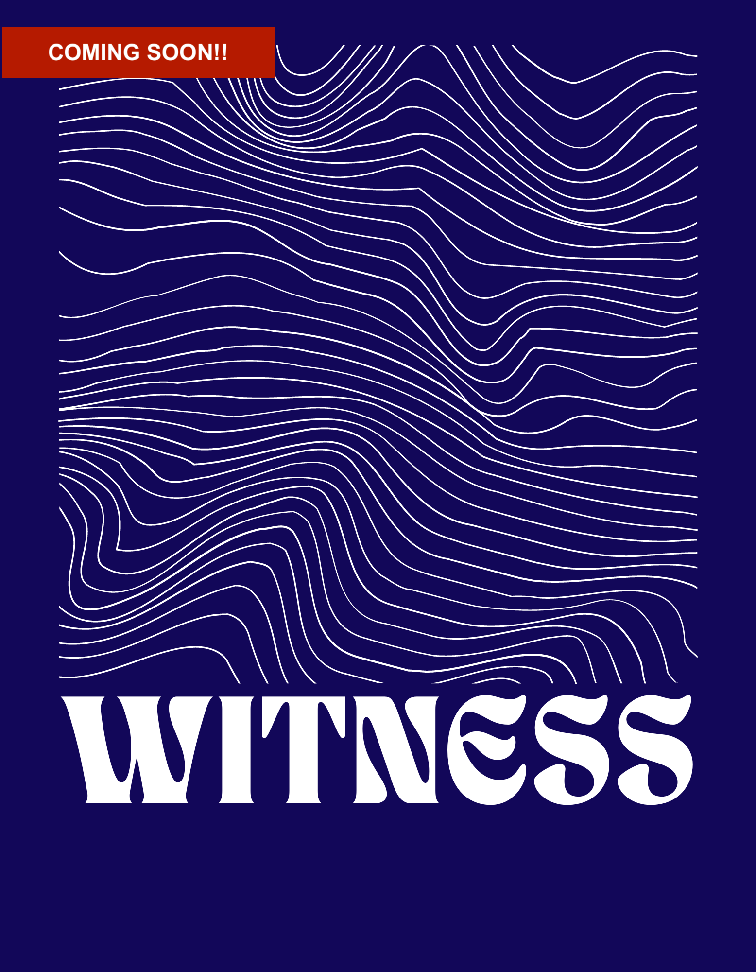 A white topographical art panel, with the word Witness in Bold lettering across the bottom